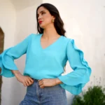 Blusa mangas con volante lisa (aguamarina) Iciar& Candela