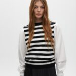 Jersey de mujer a rayas con mangas de popelín