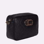 Bandolera efecto piel monograma rombos logo ovalado Lola Casademunt (Negro)