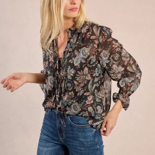 blusa de manga larga con estampado y lazada (1)