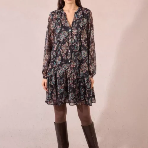 vestido corto de manga larga con estampado y volantes (2)